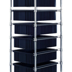 Thumbnail image #1 for Quantum BC212469M1CO Mobile Conductive Bin Cart, 7 Black Dividable Grid Bins, 2 Wire Shelves, Chrome-Plated Finish, 21 x 24 x 69 Inches