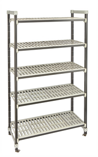Cambro Camshelving Elements XTRA High Density Top Rail Stationary Starter Unit, 24 Inch D x 42 Inch L x 81 Inch H, 5-Tier, Speckled Gray