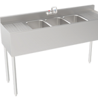Thumbnail image #1 for Krowne Silver Series 18-53C Three-Compartment Underbar Bar Sink with Left and Right Drainboards, 60-Inch W x 18.5-Inch D