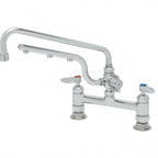 Thumbnail image #1 for T&S Brass UltraRinse B-0221-U12-CR 8" Adjustable-Center Deck-Mount Mixing Faucet with 12" Swing Nozzle and 10" Spray Arm