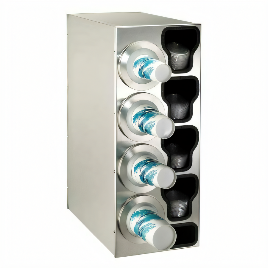 Product image #1 for Dispense-Rite Adjustable Stainless Steel Cup Dispensing Cabinet with Lid Chutes and Straw Organizer for 8 oz. to 44 oz. Cups