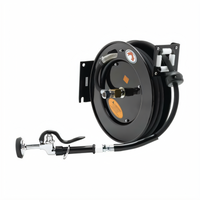 Equip Open Retractable Hose Reel with 3/8-Inch x 50-Foot Hose, Spray Valve, and Reducing Adapter