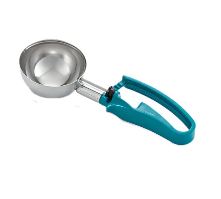 Product image #1 for Vollrath Size #5 6 Ounce Standard Length Squeeze-Handle Disher with Teal Ergonomic Handle