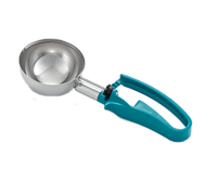 Vollrath Size #5 6 Ounce Standard Length Squeeze-Handle Disher with Teal Ergonomic Handle