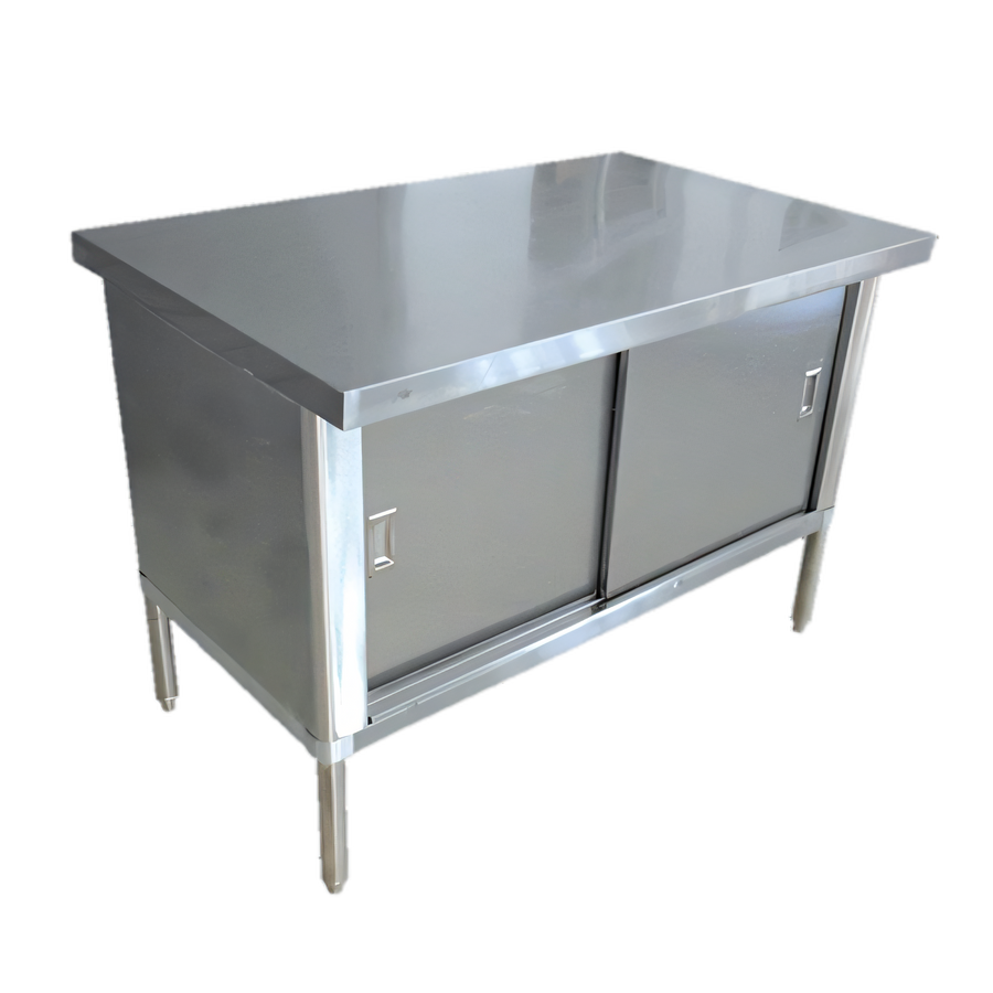 Product image #1 for Omcan USA 48-Inch x 30-Inch x 34-Inch Flat Top Stainless Steel Enclosed Work Table with Sliding Doors