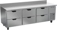 Beverage-Air Three-Section 93-Inch Wide Worktop Refrigerator with 6 Drawers and Rear Splash