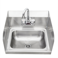 Sapphire Manufacturing SMHS-02-D Wall-Mounted Stainless Steel Hand Sink with Faucet, Splash Guards, and Basket Drain
