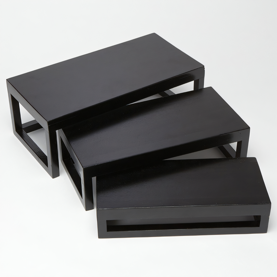 Product image #1 for American Metalcraft 3-Piece Rectangular Black Wood Buffet Riser Set