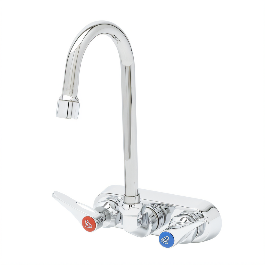 Product image #1 for T&S Brass Wall-Mount Workboard Faucet with 4-Inch Centers and 4-3/8-Inch Gooseneck Nozzle