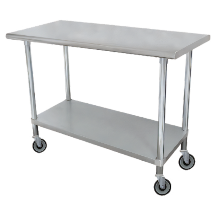 Product image #1 for Advance Tabco Special Value Series Mobile Flat Top Stainless Steel Work Table with Adjustable Undershelf and Casters, 48 x 30 Inches