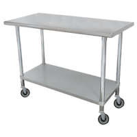 Advance Tabco Special Value Series Mobile Flat Top Stainless Steel Work Table with Adjustable Undershelf and Casters, 48 x 30 Inches