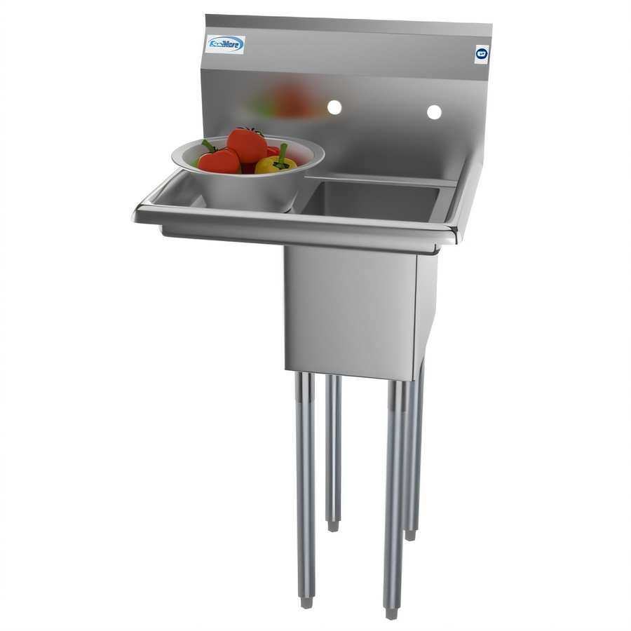 Product image #1 for KoolMore 23-Inch 1-Compartment Stainless Steel Commercial Sink with Left Drainboard and Backsplash