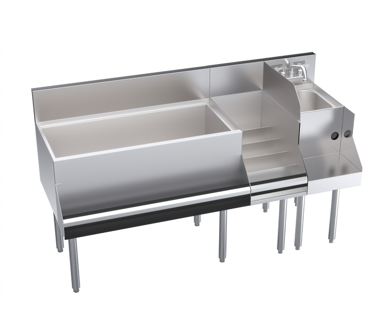 Product image #1 for Krowne Royal Series 60-Inch Underbar Ice Bin/Cocktail Station with 36-Inch Center Ice Bin, 10-Circuit Cold Plate, Blender Sink, and Liquor Display
