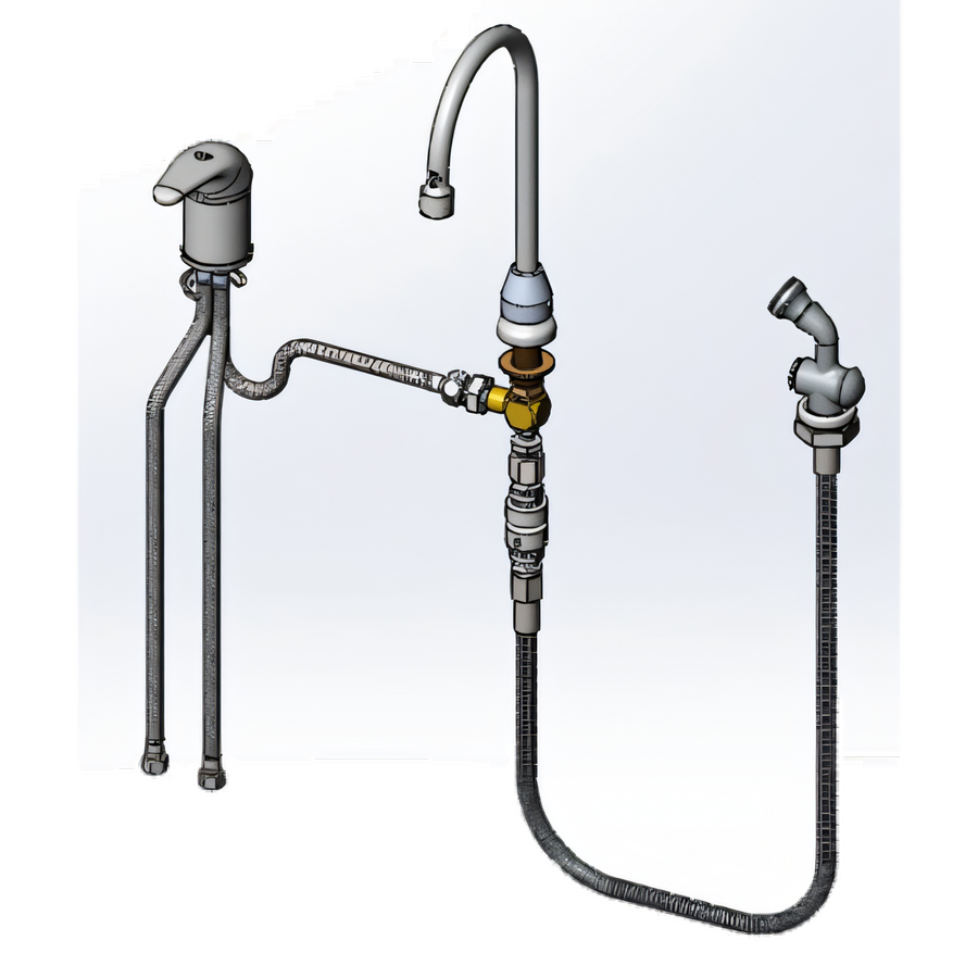 Product image #1 for T&S Brass Side Mount Single Lever Mixing Faucet with Remote On/Off Control, 6-Inch Swivel Gooseneck and Spray Valve