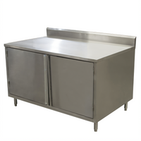 BK Resources Stainless Steel Cabinet Base Work Table with Hinged Doors and 5-Inch Backsplash, 60 x 36 x 39.75 Inches