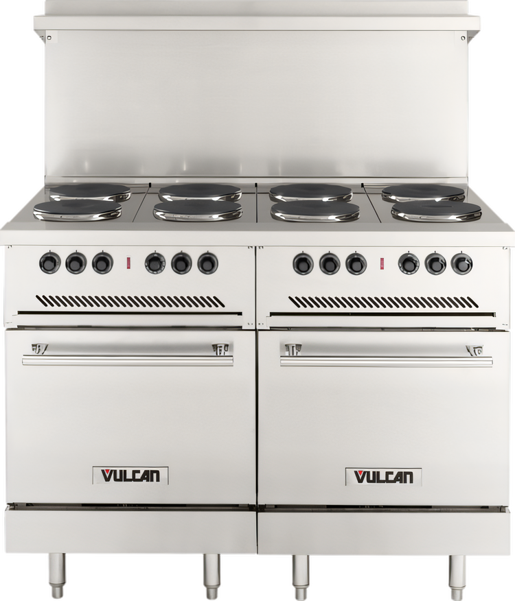 Product image #1 for Vulcan 48 Inch Electric Restaurant Range with 8 French Plates and 2 Standard Ovens, 240 Volt