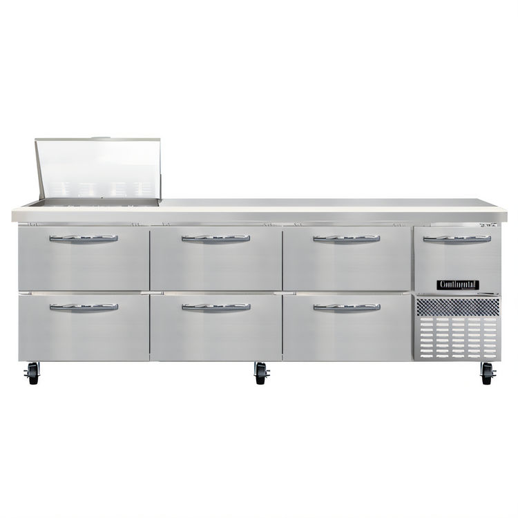 Product image #1 for Continental Refrigerator RA93N12M-D 93-Inch Mighty Top 12-Pan Refrigerated Sandwich Prep Table with 6 Drawers