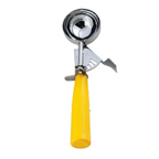 Thumbnail image #2 for Omcan USA 34845 Stainless Steel #20 Ice Cream Disher with Yellow Plastic Handle, 1-5/8 oz., Thumb Press Case of 12