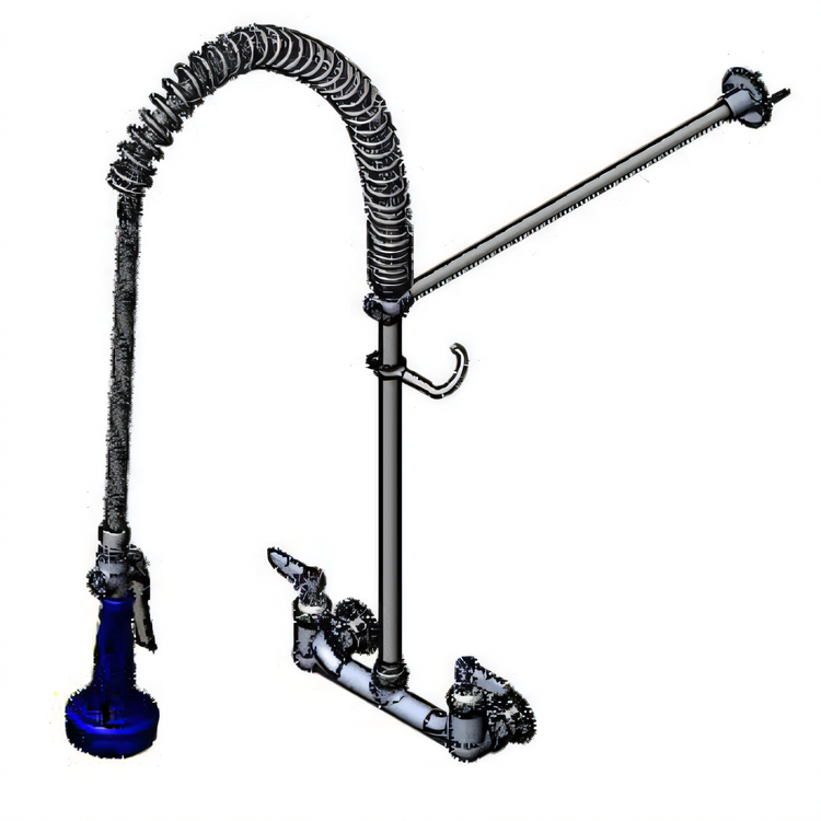 Product image #1 for T&S Brass EasyInstall 8-Inch Wall Mount Pre-Rinse Unit with Cerama Cartridges, 44-Inch Hose, and 0.65 GPM Spray Valve