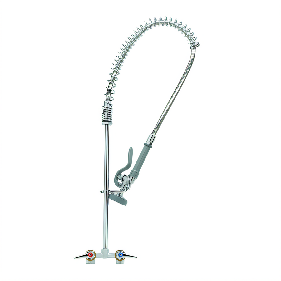 Product image #1 for T&S Brass B-0163 4-Inch Center Concealed Wall-Mount Pre-Rinse Mixing Faucet with 18-Inch Riser and 44-Inch Hose