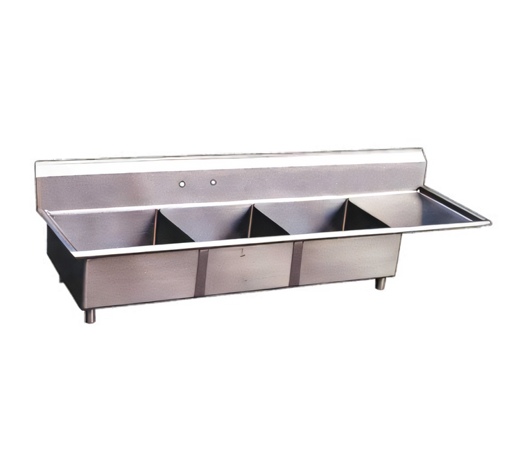 Product image #1 for 3-Compartment Pot Sink with Right-Hand Drainboard, 18-Gauge 304 Stainless Steel