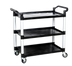 Thumbnail image #1 for Steel Works Stainless Three-Tier Bus Cart with Plastic Shelves and Braked Casters