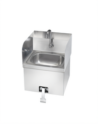 Wall-Mounted Stainless Steel Hand Sink with Knee-Pedal Gooseneck Faucet and Side Splashes
