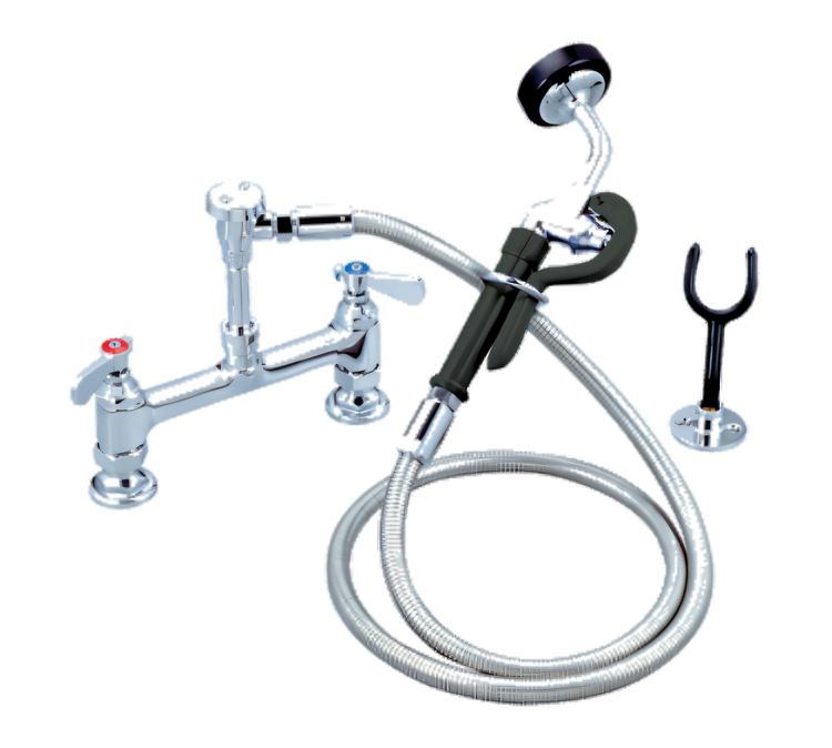 Product image #1 for OptiFlow 8" O.C. Deck Mount Utility Spray Faucet with 72" Stainless Steel Braided Hose