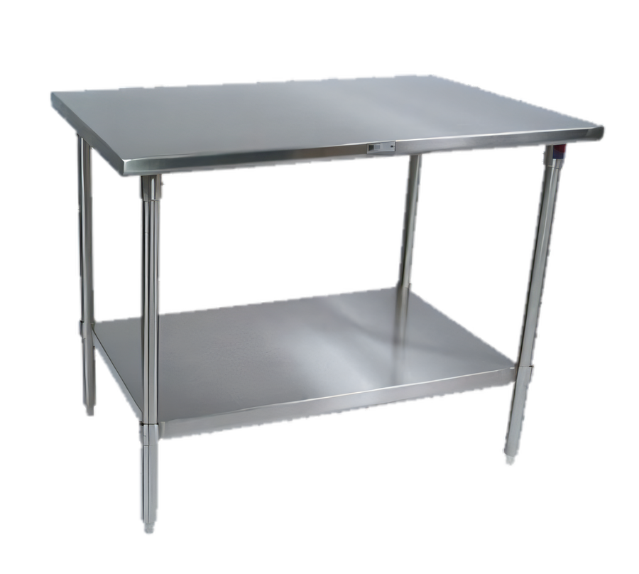 Product image #1 for John Boos Stallion 96" x 36" 16-Gauge Stainless Steel Flat Top Work Table with Safety Edge, Galvanized Base and Adjustable Undershelf