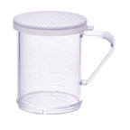 Thumbnail image #1 for Winco PDG-10CS 10 oz Clear Polycarbonate Shaker/Dredge with Handle, Snap-On Lid and Fine Perforations Case of 48