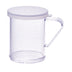 Thumbnail image #1 for Winco 10 oz Clear Polycarbonate Shaker/Dredge with Handle and Snap-On Lid, Fine Holes