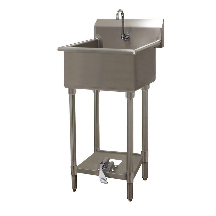 Product image #1 for Advance Tabco 16 Gauge 304 Stainless Steel Floor-Mounted Service Sink with Toe-Push Valve and Gooseneck Spout