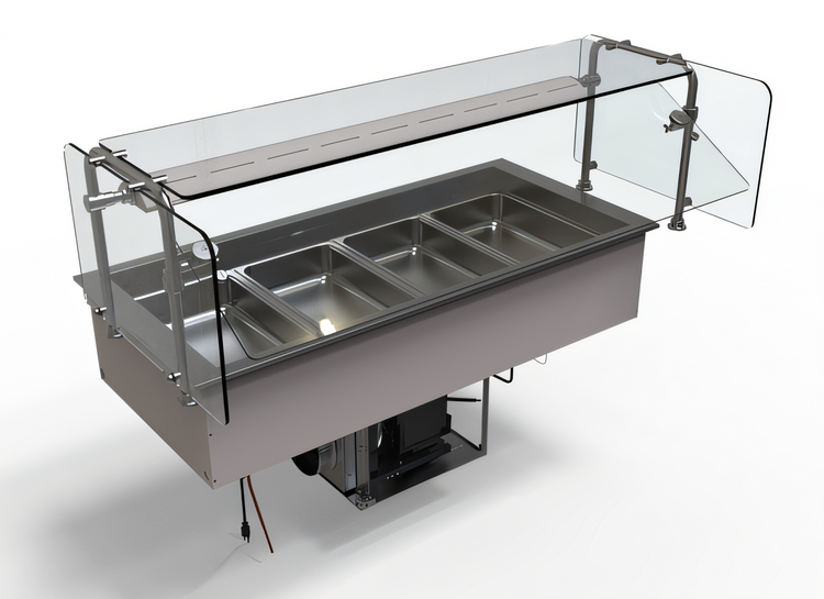 Product image #1 for Hatco CWBP-4 Bundle 4-Pan Self-Contained Refrigerated Drop-In Cold Well with Sneeze Guard and Light