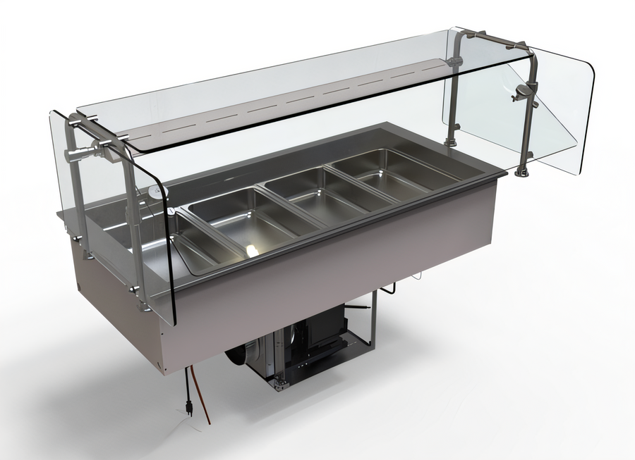 Product image #1 for Hatco CWBP-4 Bundle 4-Pan Self-Contained Refrigerated Drop-In Cold Well with Sneeze Guard and Light