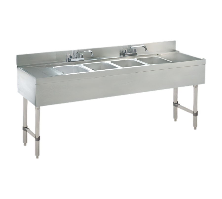 Product image #1 for Advance Tabco Underbar Basics™ 72-Inch 4-Compartment Stainless Steel Underbar Sink Unit with Double Drainboards and Deck-Mount Faucets