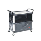 Thumbnail image #1 for Rubbermaid Commercial Products Xtra FG409500BLA 3-Shelf Enclosed Plastic Bus Cart, Black, 300 lb Capacity