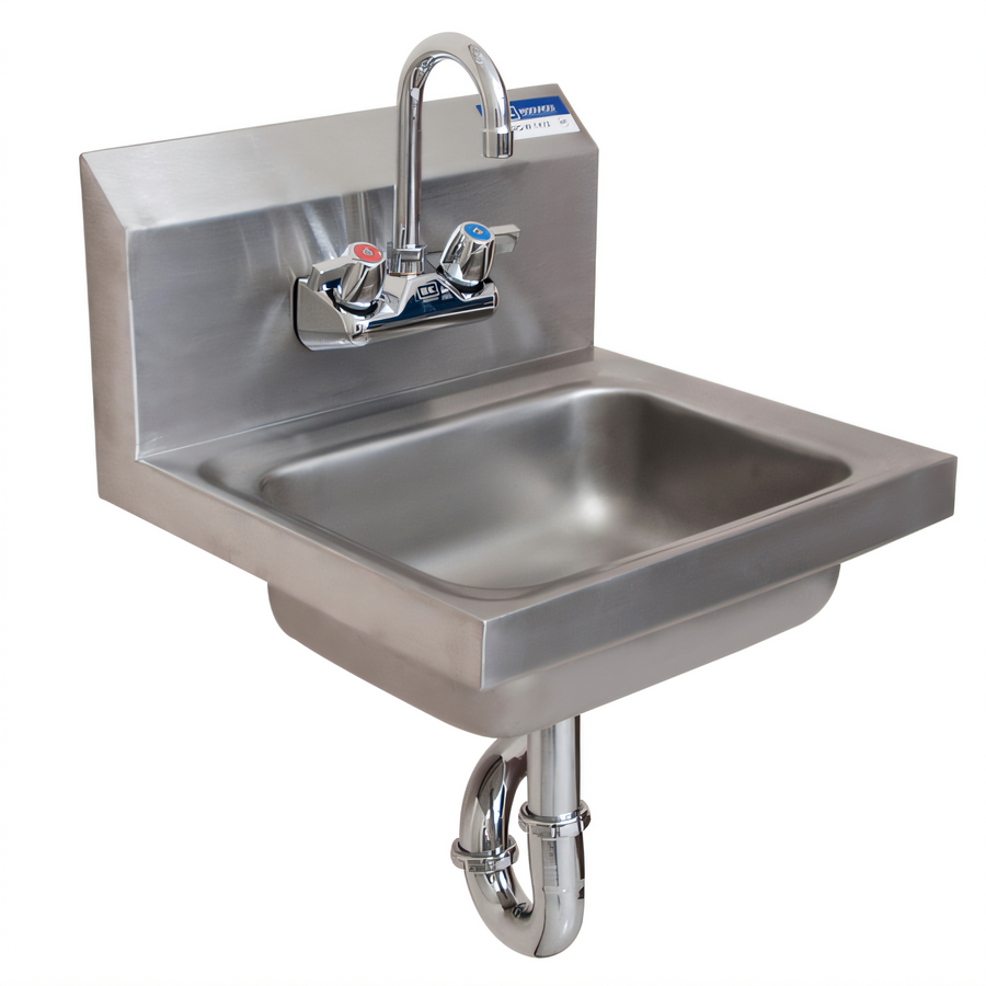 Product image #1 for Wall-Mounted Hand Sink with Faucet, P-Trap, and Basket Drain, 14 x 10 x 5 in Bowl