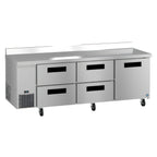 Thumbnail image #1 for Hoshizaki Steelheart WLR93B-D4 93-Inch Three-Section Stainless Steel Worktop Refrigerator, 1 Door and 4 Drawers