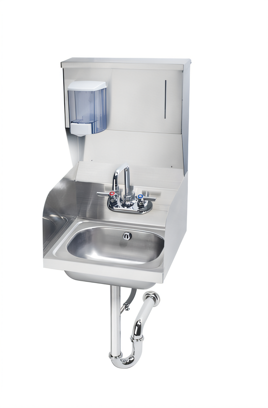 Product image #1 for Krowne HS-33 Wall Mounted Stainless Steel Hand Sink with Soap & Towel Dispenser, Side Splashes, and Faucet