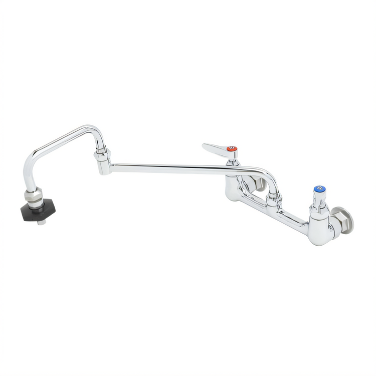 Product image #1 for T&S Brass Low-Lead Wall-Mount Pot Filler Faucet with 18-Inch Double-Jointed Nozzle, 8-Inch Centers