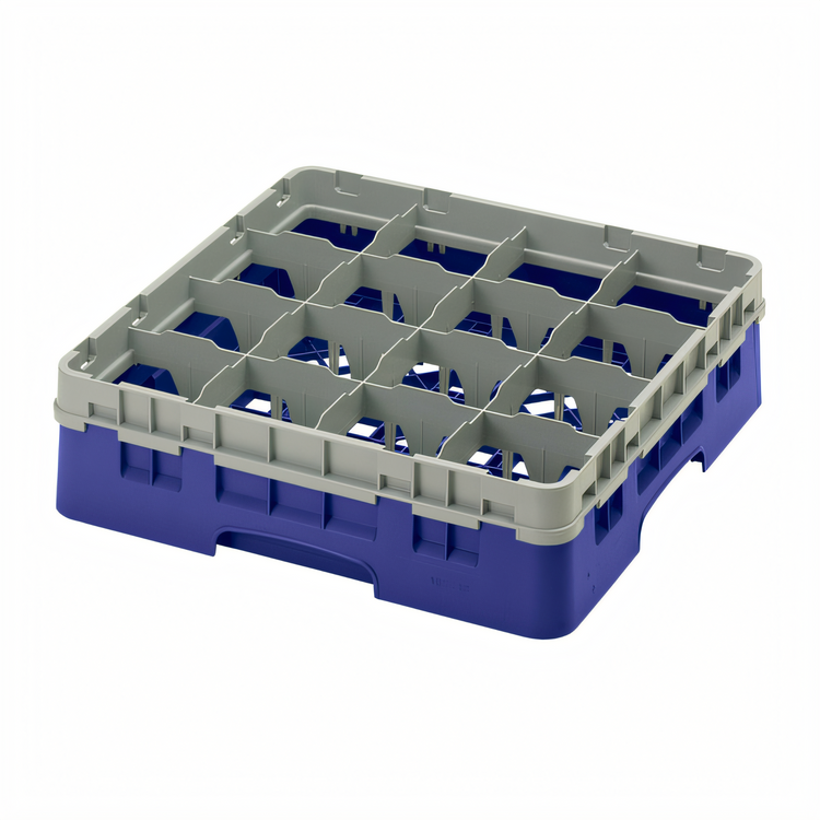 Product image #2 for Cambro Camrack® Full Size 16-Compartment Glass Rack with Soft Gray Extender, Navy Blue