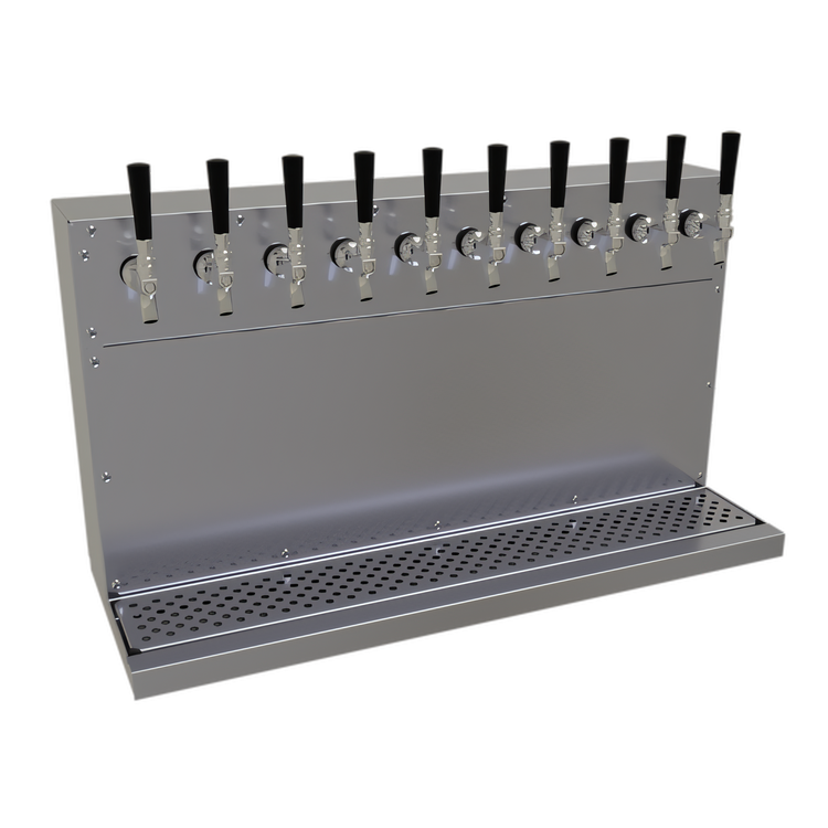 Product image #1 for Glastender 10-Faucet Wall Mount Air-Cooled Draft Dispensing Tower, Stainless Steel