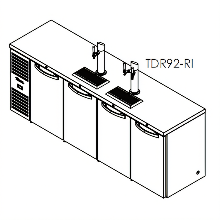 Product image #1 for True Premier Bar TDR92-RI Four-Section Refrigerated Draft Bar Cooler, 92-Inch, Flat Top, Left-Side Self-Contained Refrigeration