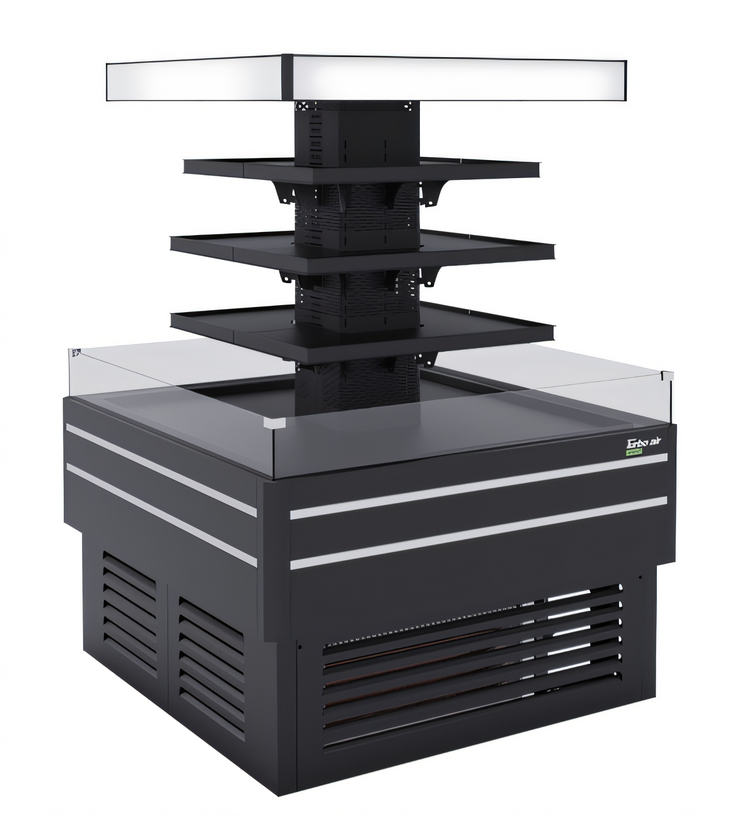 Product image #1 for Turbo Air 47-1/8-Inch Wide 23.7 Cu. Ft. Open Flat 3-Tier Self-Serve Island Refrigerated Merchandiser, Black, Self-Contained