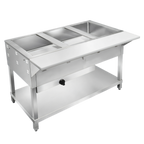 Thumbnail image #1 for Klinger's Trading WB4H 4-Well Gas Open-Well Steam Table, 62-1/2-Inch, Stainless Steel, Undershelf, 8-Inch Serving Board