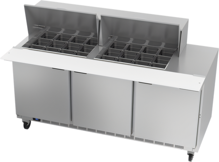 Product image #1 for Beverage-Air 72-Inch Mega Top Refrigerated Sandwich Prep Table, 3 Doors, 24-Pan Capacity