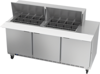 Beverage-Air 72-Inch Mega Top Refrigerated Sandwich Prep Table, 3 Doors, 24-Pan Capacity