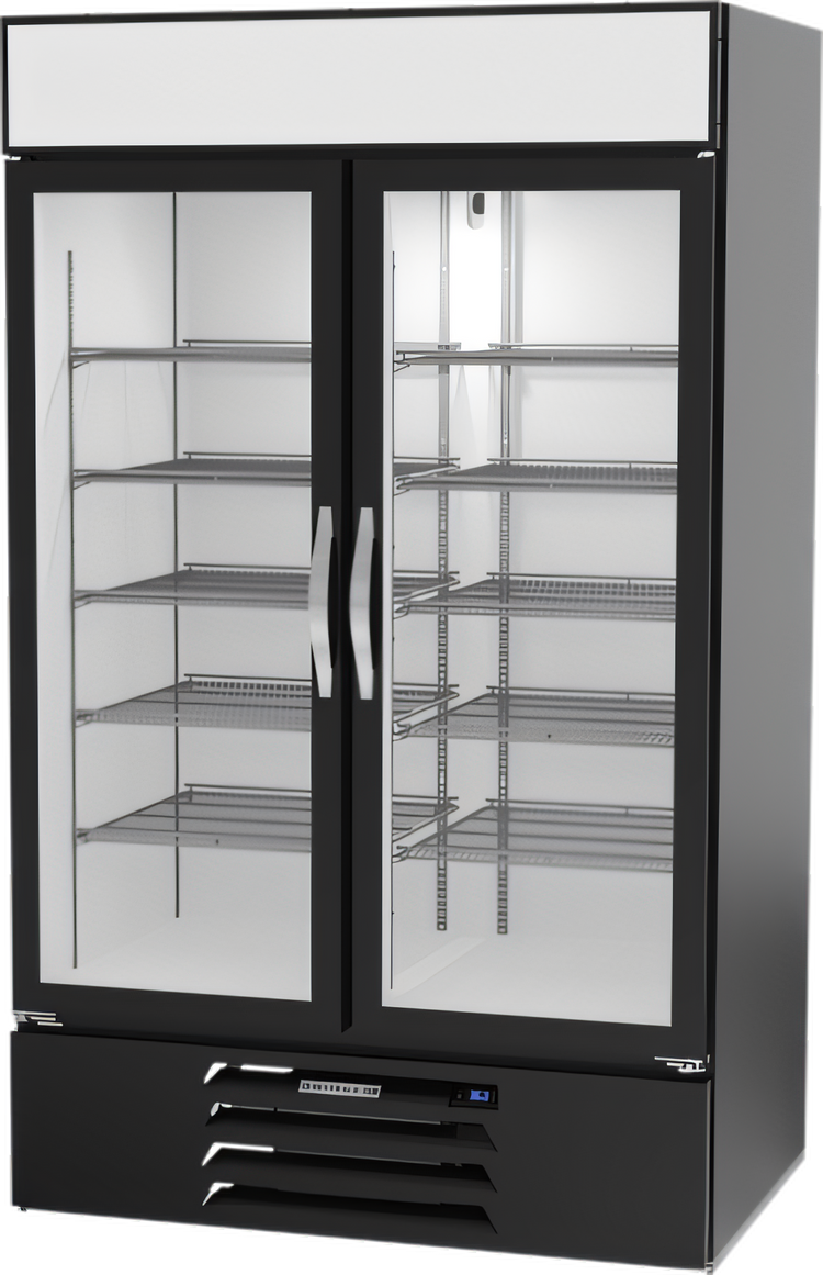Product image #1 for Beverage-Air MarketMax™ Two-Section Reach-In Wine Merchandiser, Bottom-Mount Refrigeration, Hinged Glass Doors, 40.2 Cu. Ft., Black Exterior