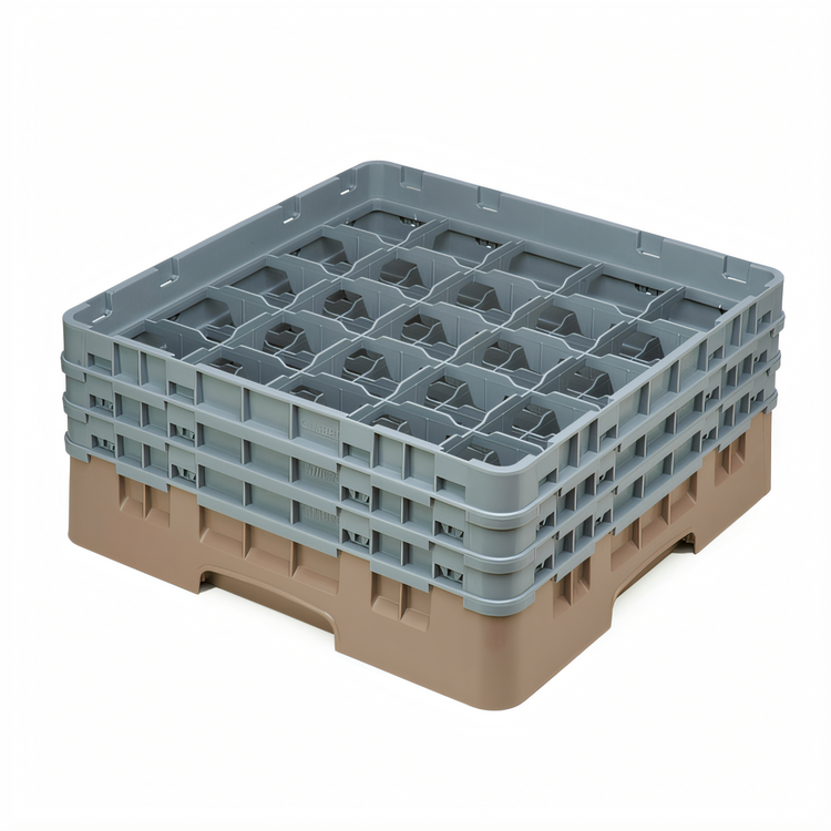 Product image #2 for Cambro Camrack Full Size 25-Compartment Glass Rack with 3 Soft Gray Extenders, Beige