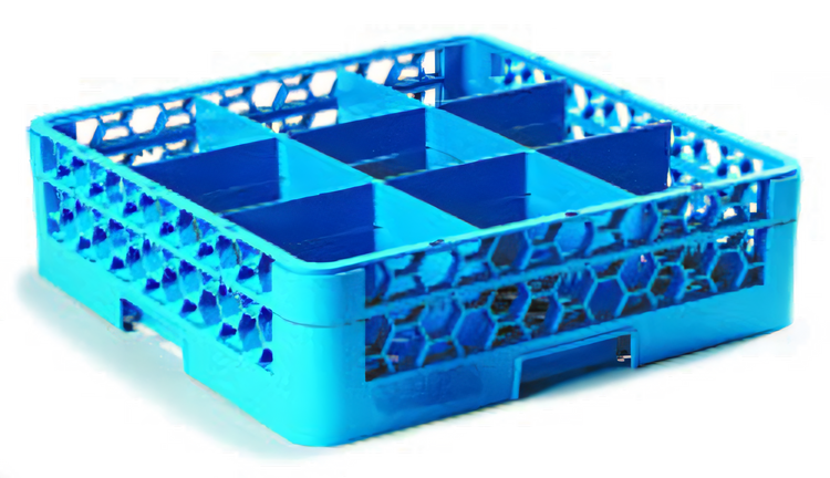 Product image #1 for OptiClean Full-Size 9-Compartment Dishwasher Glass Rack with 1 Extender, Blue
